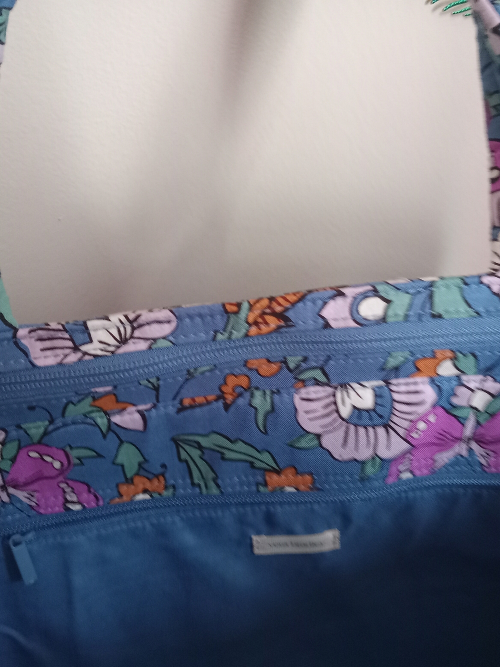 Vera Bradley Blue Quilted Floral Tote with Purple and Orange Accents - Picture 12 of 14